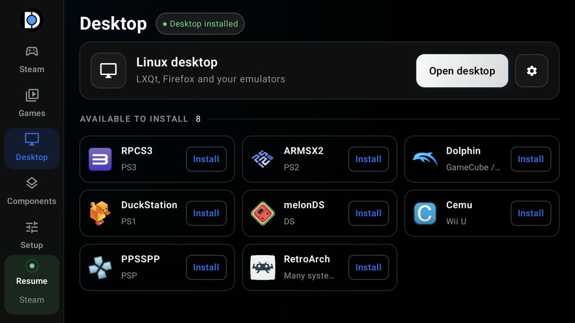 DroidDeck Linux 桌面与模拟器组件管理界面